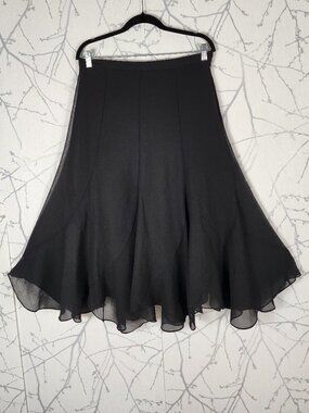 R&M Richards Black Georgette Mermail Flowy Midi Skirt